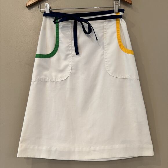 VTG Talbots Dorothy‎ Z Wrap Skirt Tie White Navy Tennis Preppy Coastal Nautical - Picture 1 of 12